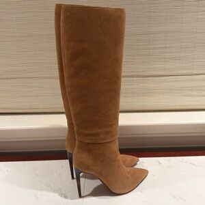 RALPH LAUREN TACI II TALL KIDSUEDE BOOTS CAMEL COLOR BROWN OMBRÉ PATENT HEEL
